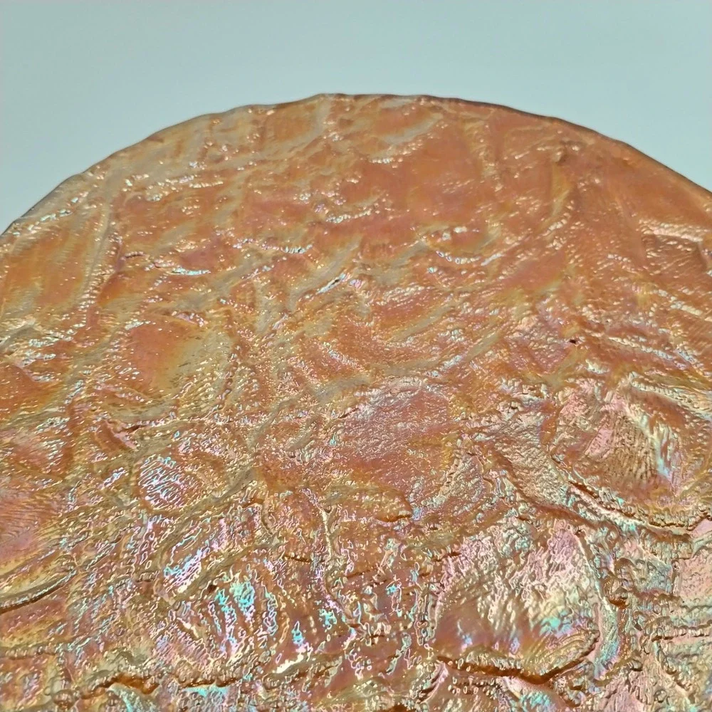 Marigold Carnival Glass Style 13 In Charger Plate Textured Ice Tree Bark Platter